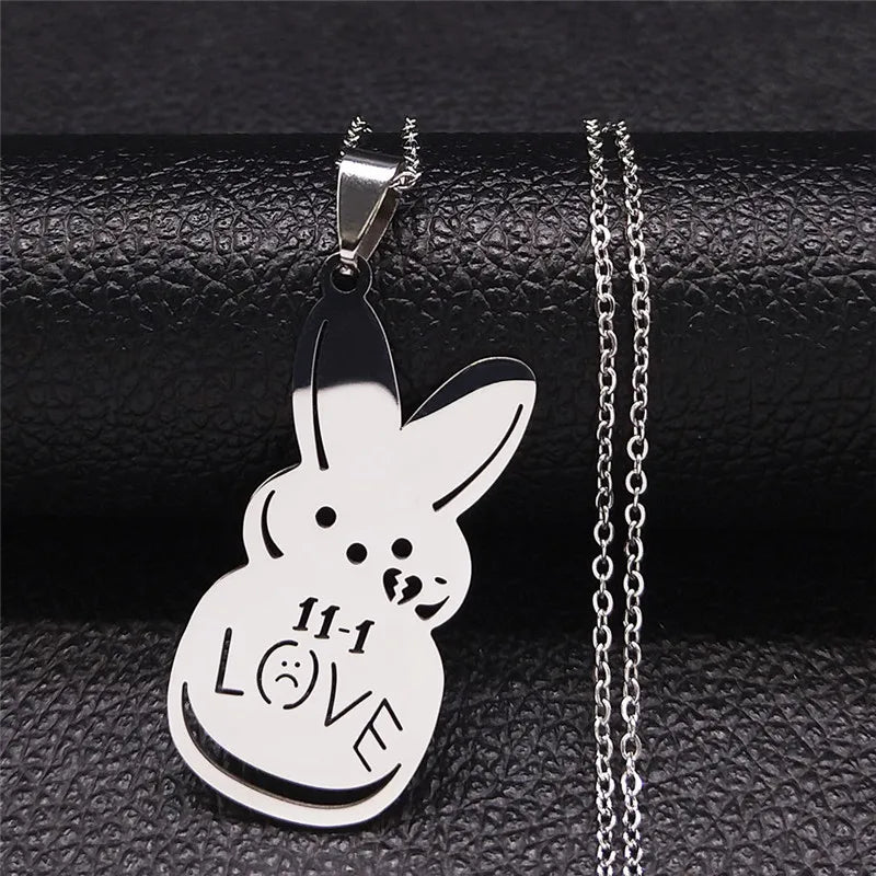 Women Men Kpop Lil Peep Rabbit Sad Stainless Steel Chain Necklace Pendant