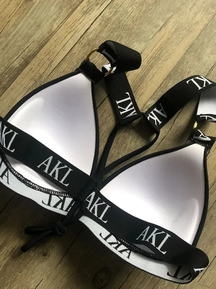 Sexy Letter prints Push up Bandage Black Swimwear Swimming bathing suit