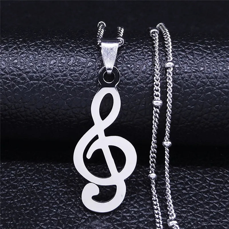 Aesthetic Heart Musical Note Stainless Steel Gold Color Chain Necklace
