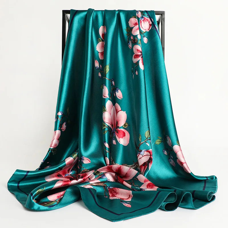 90cm Women Four Seasons Square Silk Satin Bandana Wrap Shawl Scarves Scarfs gpk2
