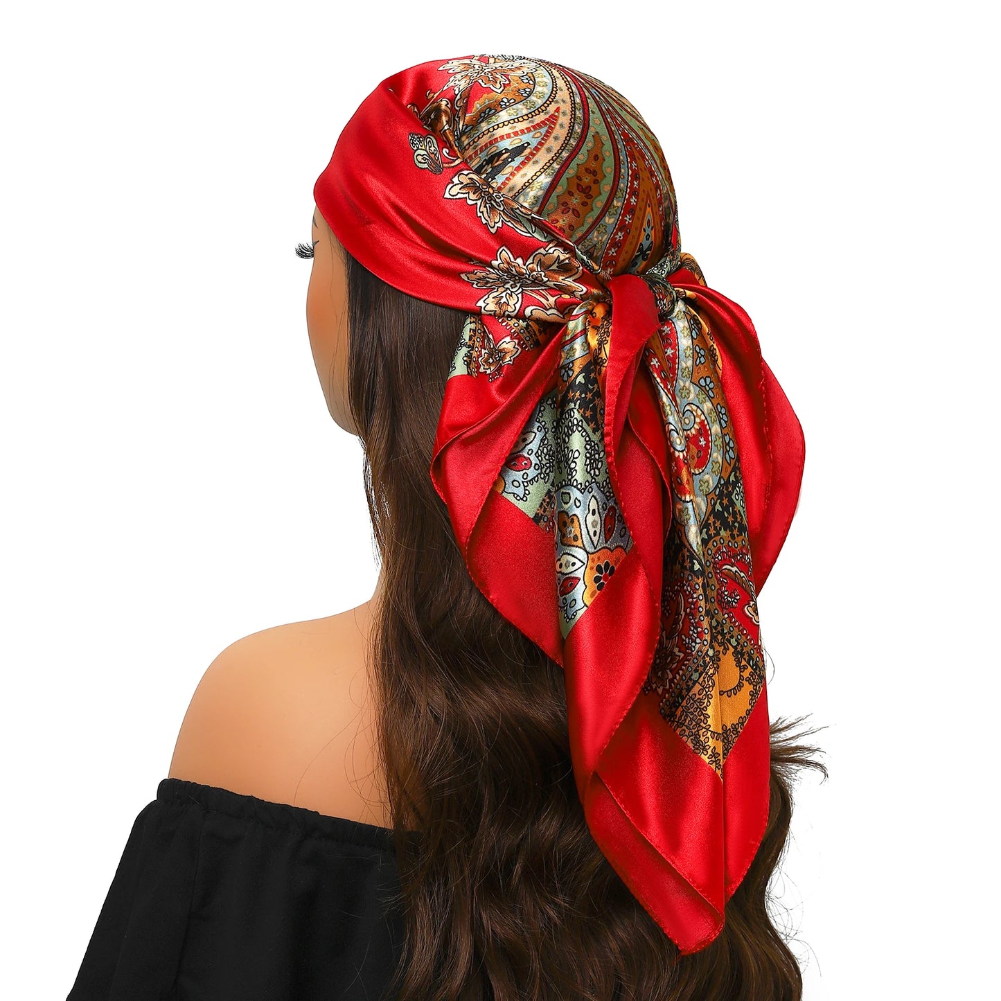 90cm Women Four Seasons Square Silk Satin Bandana Wrap Shawl Scarves Scarfs Spk13