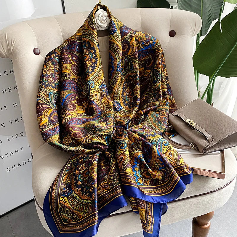 180*90cm Women Designs Silk Satin Bandana Long Shawls Wraps Scarves Pashmina Scarf