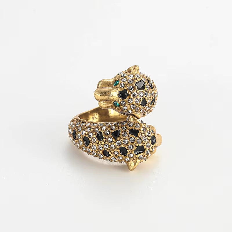 Women Blue Natural Stone Open Leopard Fashionable Water Drop Gold Color Pearl Flower Ring