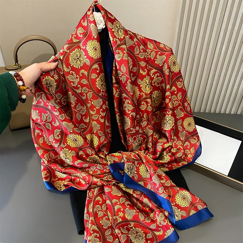 Women Fashion Printed Shawls Wraps Soft Pashmina Bandana Silk Scarves
