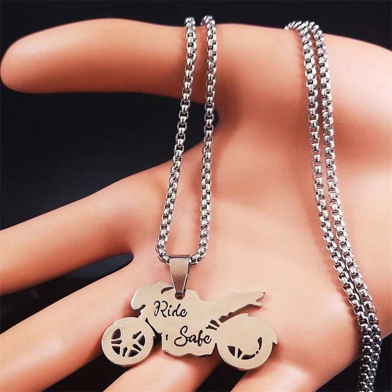 Women Men Godfather Motor Bicycle Stainless Steel Silver Color Chain Necklace