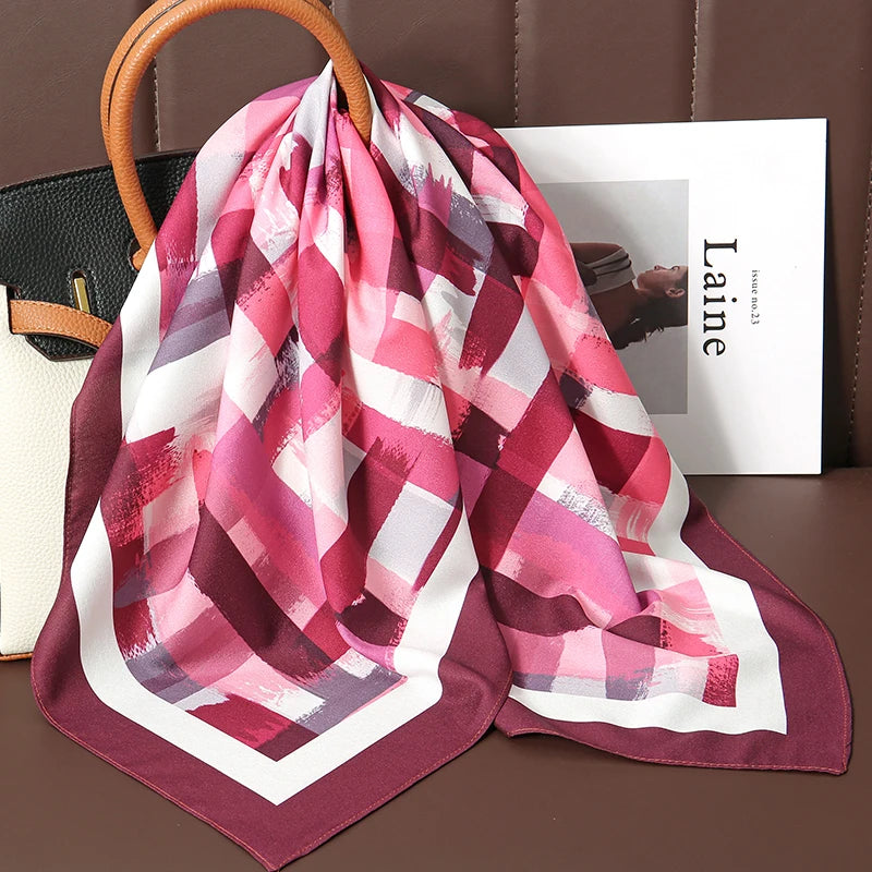 70cm Women Design Square Fashion Printed Satin Silk Scarf Scarves