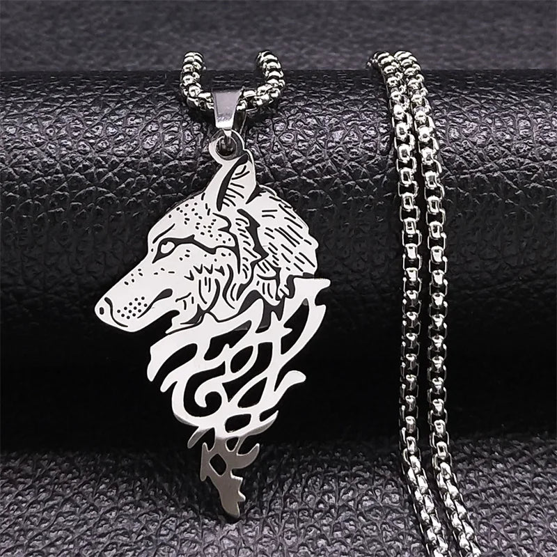 Viking Nordic Mythology Wolf Knot Stainless Steel Valknut Odin Symbol Necklace Pendant