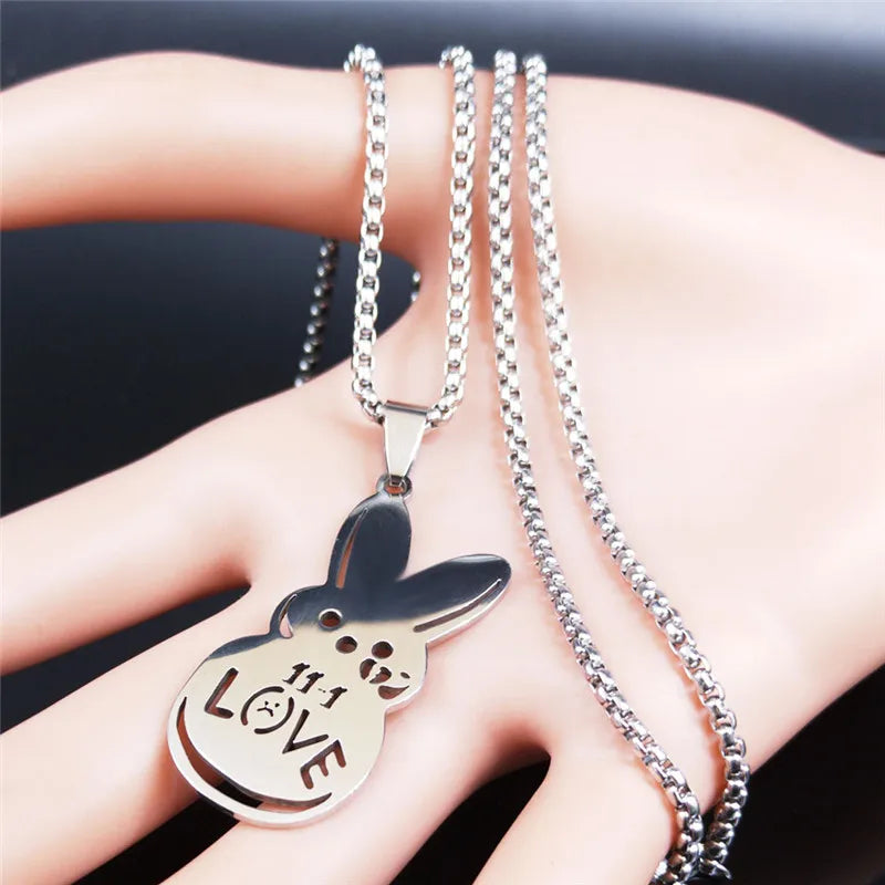 Women Men Kpop Lil Peep Rabbit Sad Stainless Steel Chain Necklace Pendant