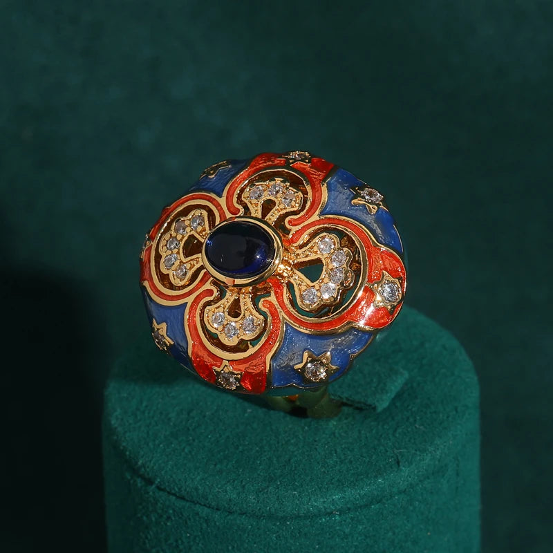 Women Hollowed Out Carvings Oval Enamel Dubai Gold Color Petal Pendant Necklace Earrings Rings