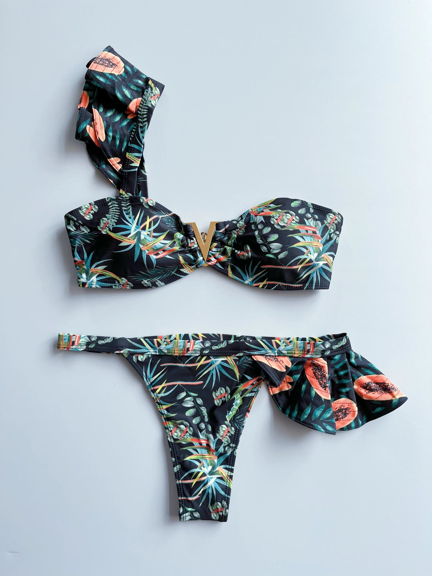 Two-Pieces Sexy Floral Push-Up Strappy Ruffles Bandage Bikini Swimsuit Swimwear Bathing Suit