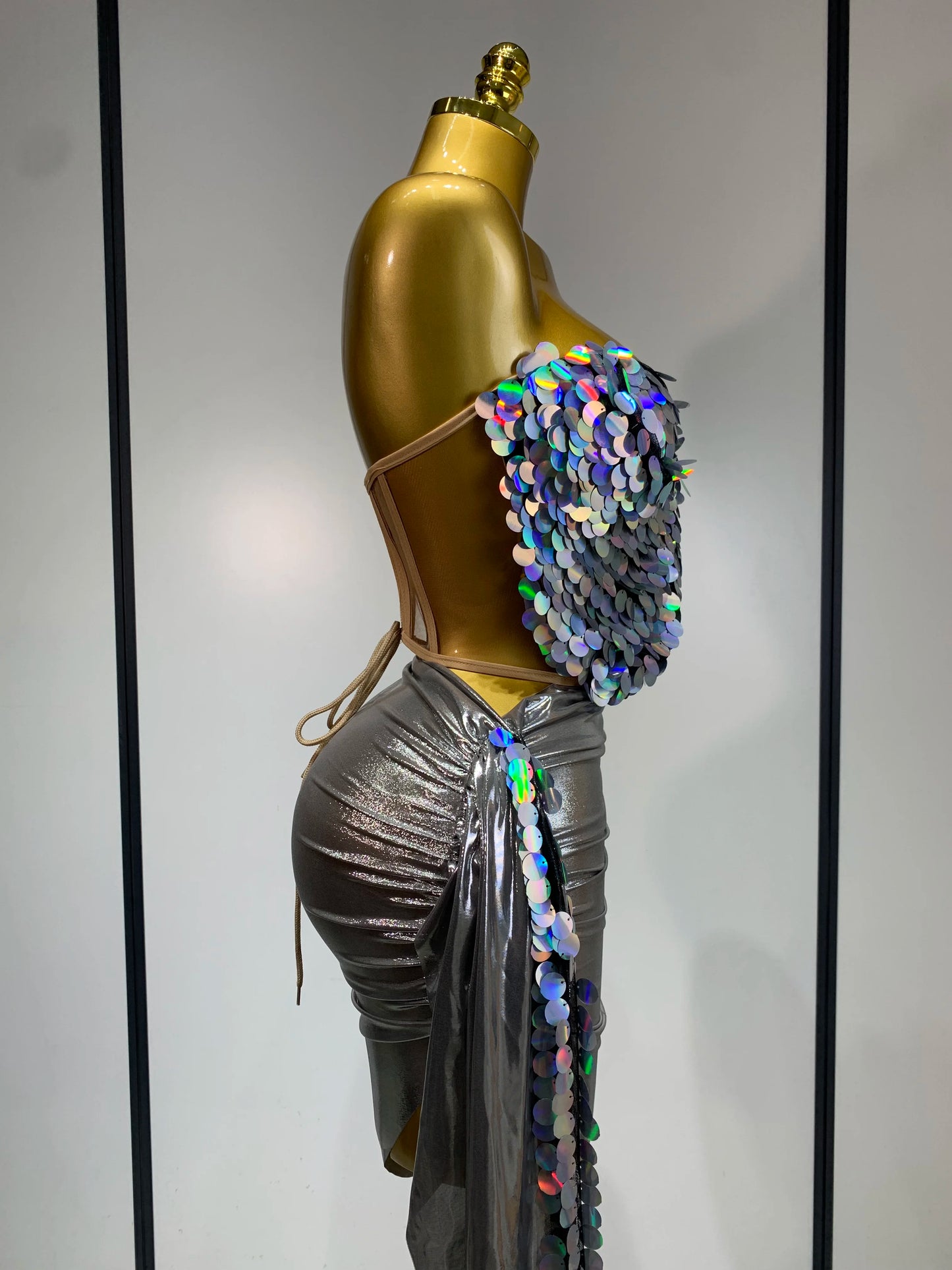 Sparkly Sequin Two Piece Sexy Strapless Backless Women's Evening Nightwear Dress