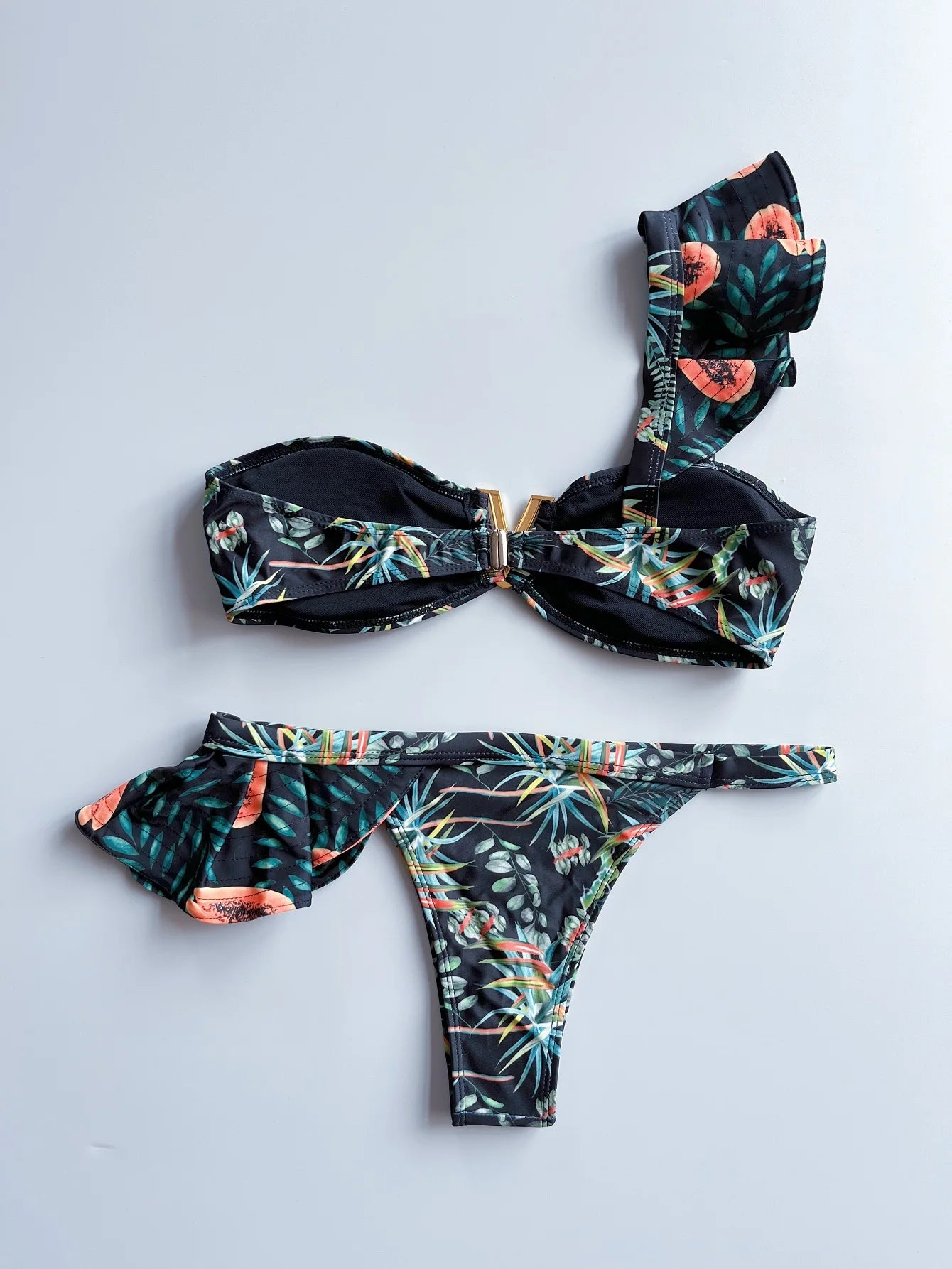 Two-Pieces Sexy Floral Push-Up Strappy Ruffles Bandage Bikini Swimsuit Swimwear Bathing Suit