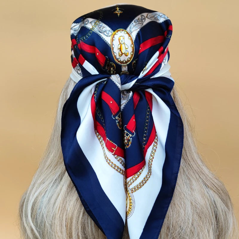 90cm Women Four Seasons Square Silk Satin Bandana Wrap Shawl Scarves Scarfs SRk3