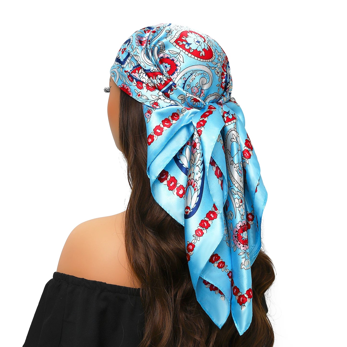 90cm Women Four Seasons Square Silk Satin Bandana Wrap Shawl Scarves Scarfs Spk13