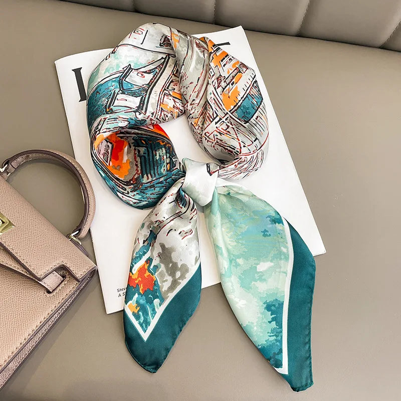 Women Fashion Square Small Silk Satin Scarf Design Printed Bandana Scarves