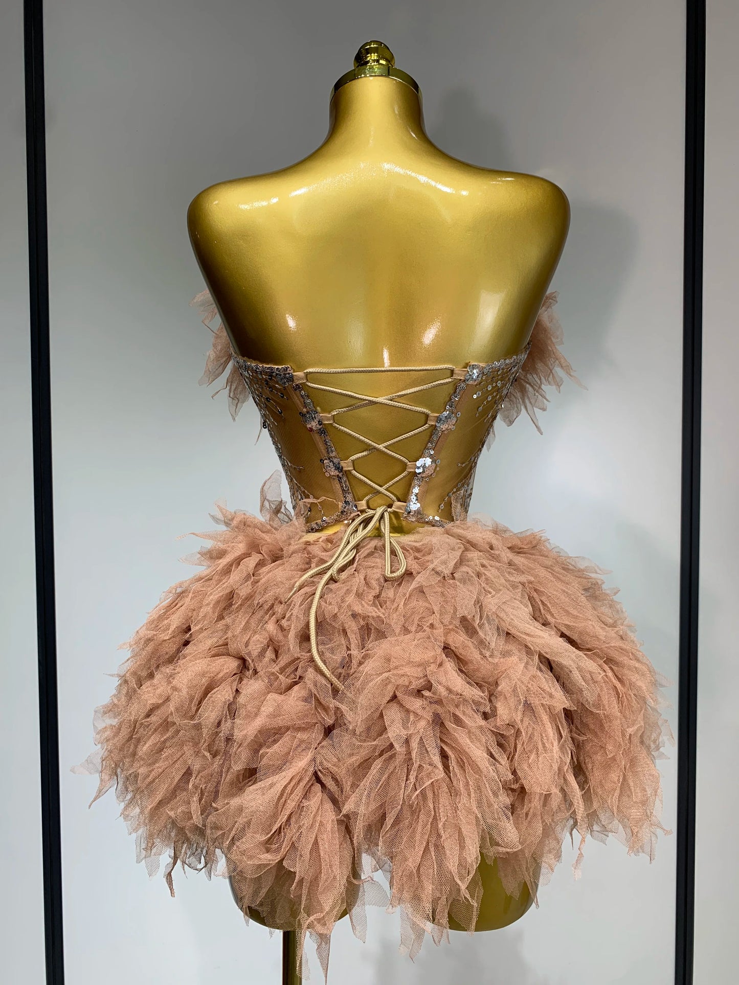 Sexy Strapless Mesh Two Pieces Celebrity Night Party Prom Birthday Dress