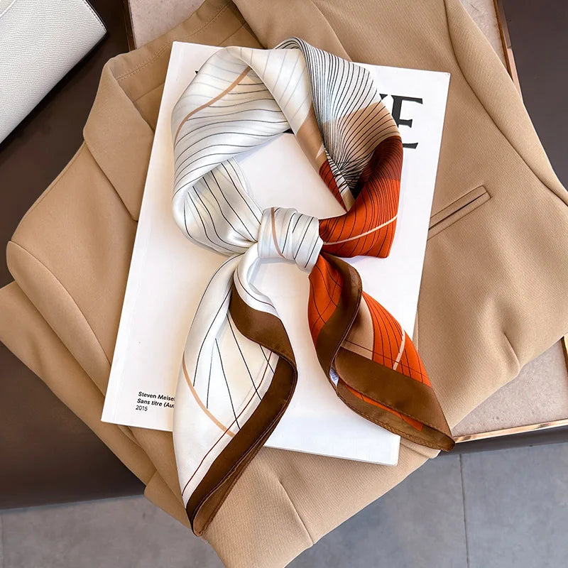 Women Silk Feeling Design Satin Square Scarf Wrap Shawl Scarves
