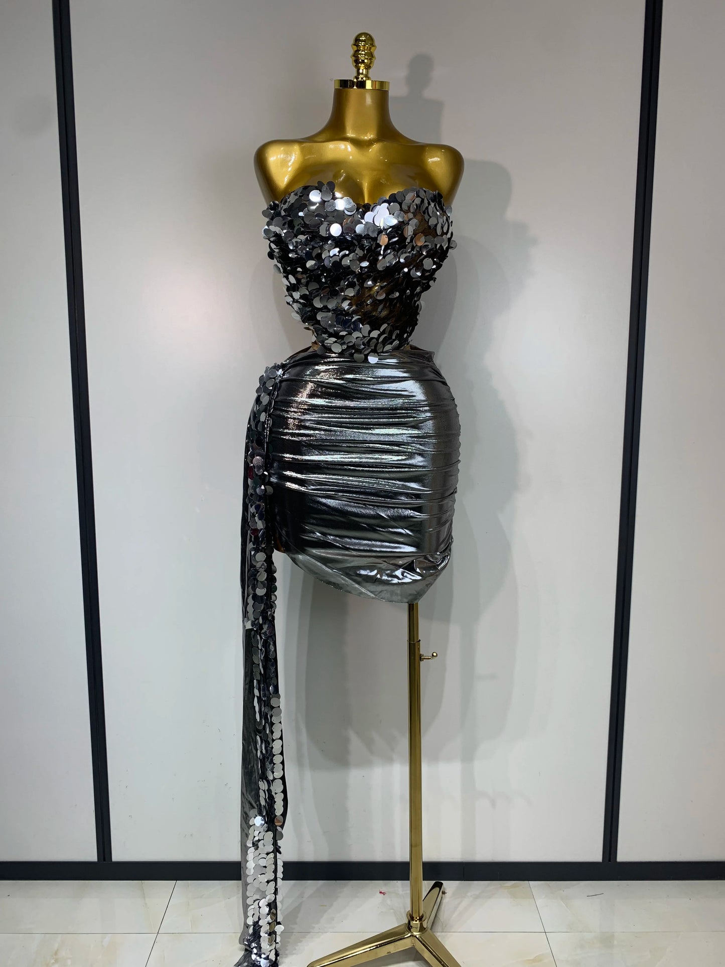 Sparkly Sequin Two Piece Sexy Strapless Backless Women's Evening Nightwear Dress