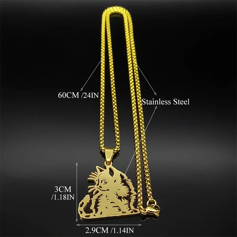 Siamese Kitten Kitty Animal Cat Unisex Stainless Steel Gold Silver Color Hollow Chain Pendant Necklace