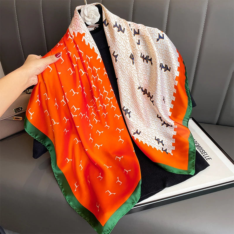 90cm Women Fashion Printed Silk Like Square Scarf Bandana Shawl Wrap Scarves
