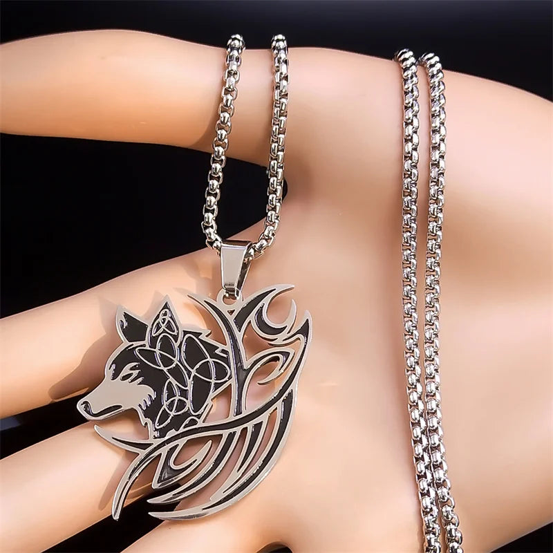 Viking Nordic Mythology Wolf Knot Stainless Steel Valknut Odin Symbol Necklace Pendant