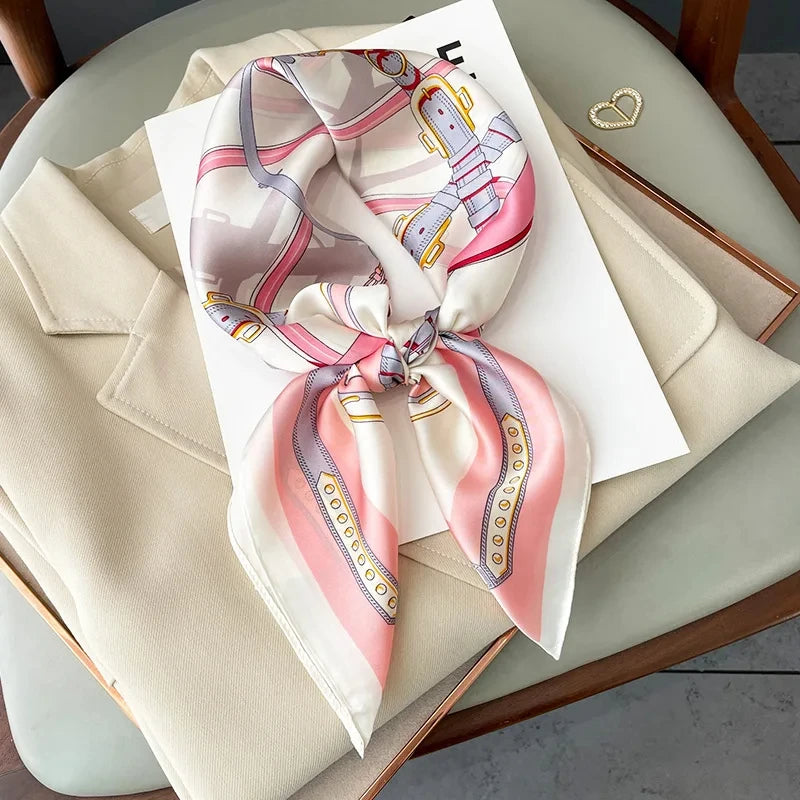 Women Silk Feeling Design Satin Square Scarf Wrap Shawl Scarves