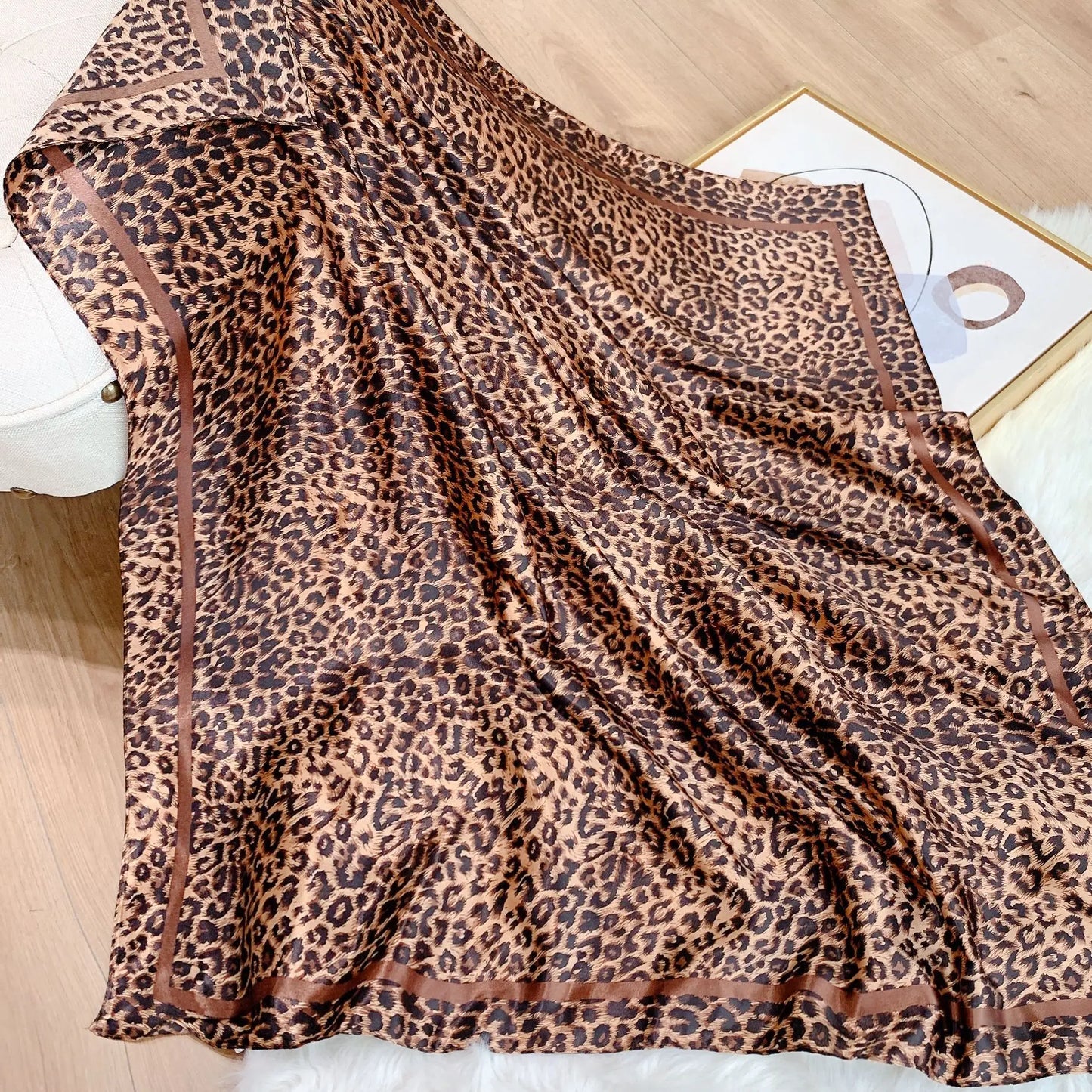 Women Fashion Scarf Square Silk Leopard Prints Large Bandana Shawl Wraps Scarves