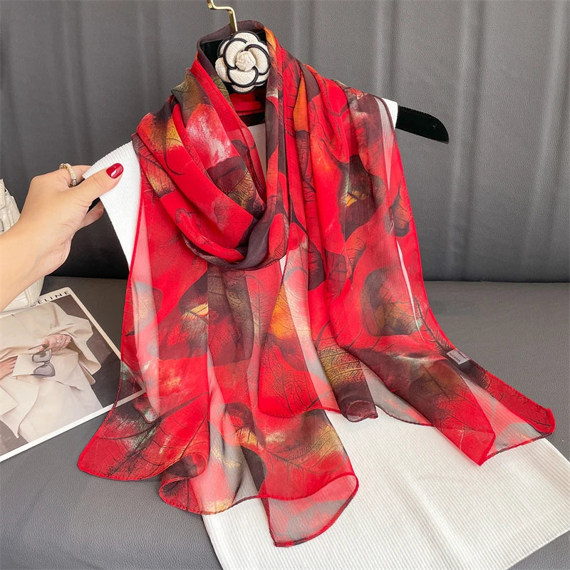 Women Beach Scarf Georgette Silk Shawls Design Printed Wraps Scarves