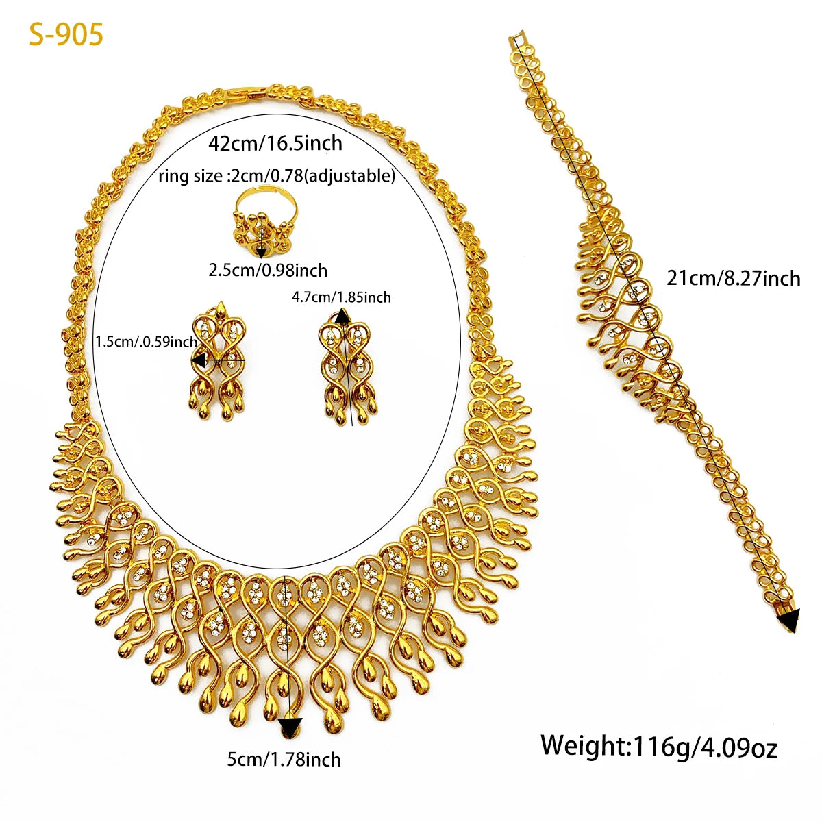 African Women Wedding Dubai Gold Plated Indian Necklace Earrings Sets