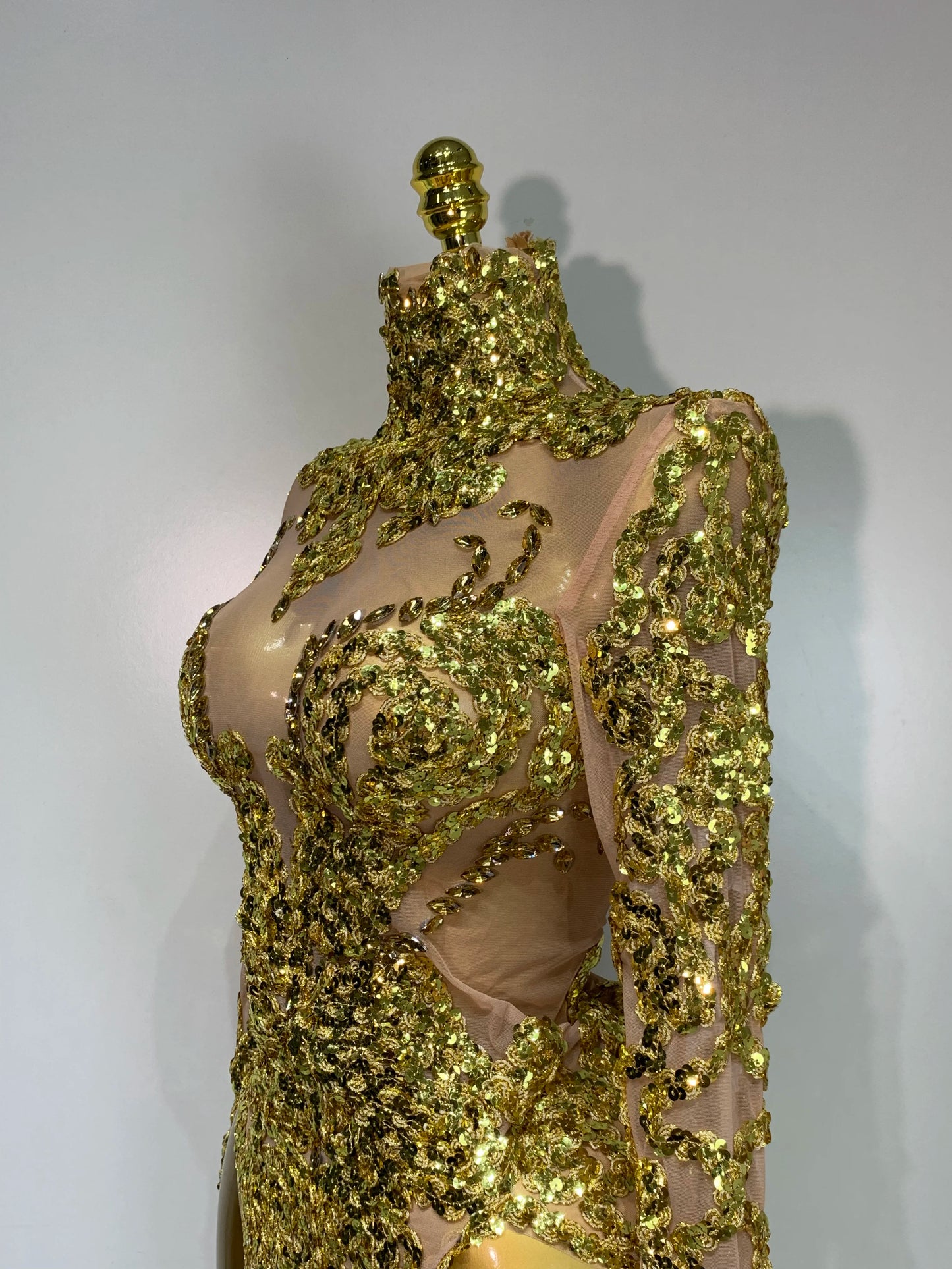 Sparkly Silver Gold Sequins Shor Sexy High Slit Nightclub Evening Party Birthday Dress