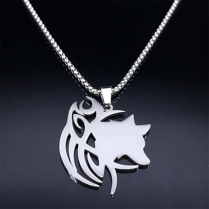 Viking Nordic Mythology Wolf Knot Stainless Steel Valknut Odin Symbol Necklace Pendant