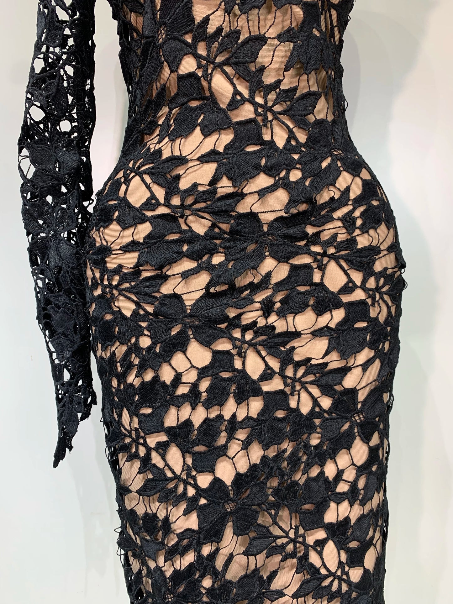 Sexy Lace Diagonal Collar Single Shoulder Long Sleeve Bandage Party Evening Dress