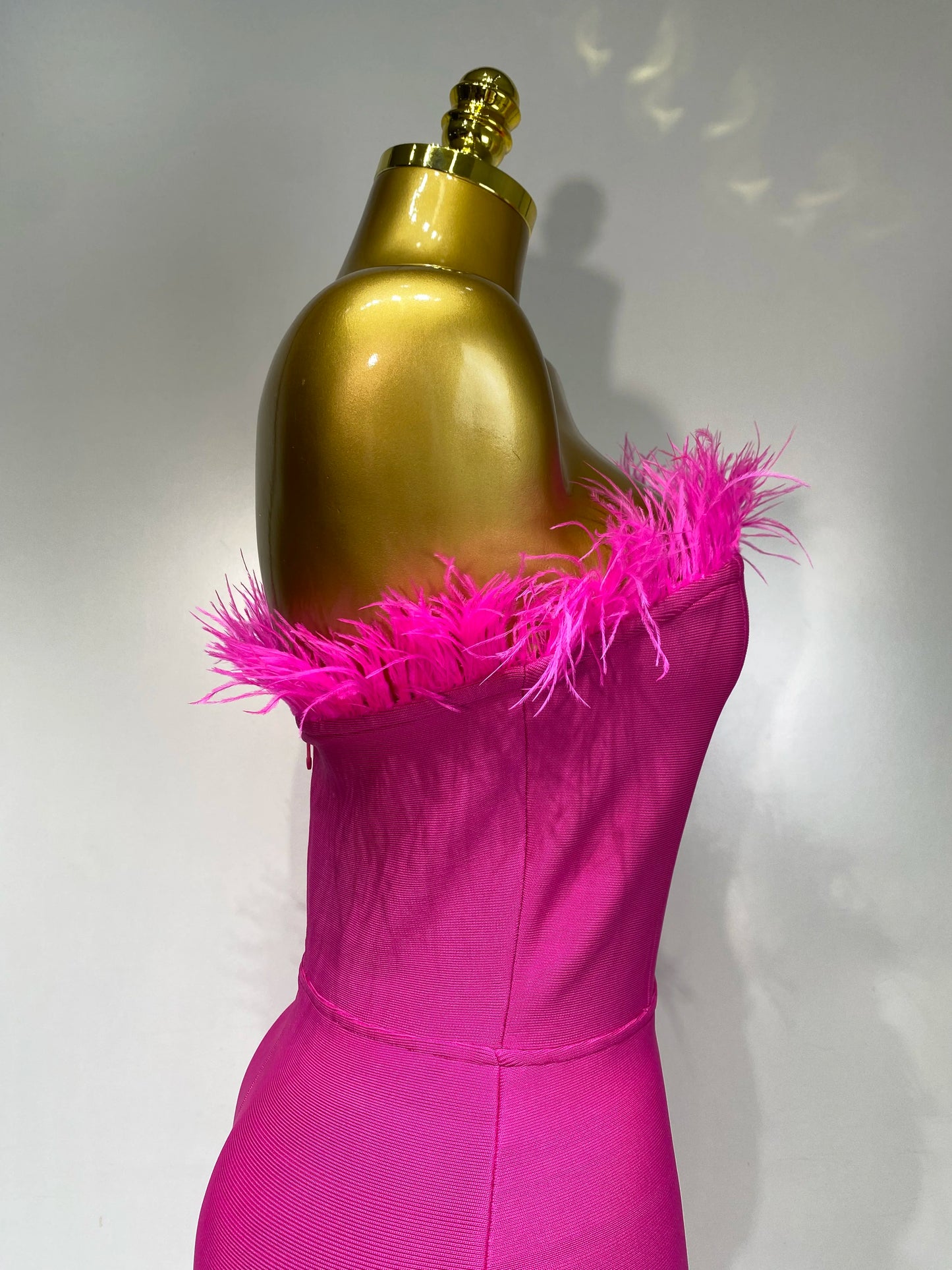 Sexy Backless Yellow Bandage Strapless Celebrity Elegant Feather Birthday Club Party Dress