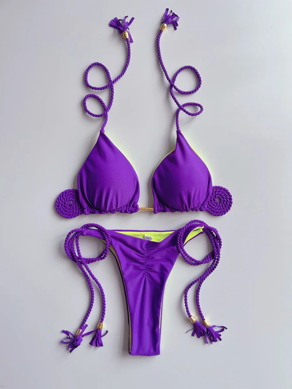 Sexy Solid color Braiding Rope Bikini Swimsuit Two-piece Triangle Swimwear Bathing Brazilian Suits