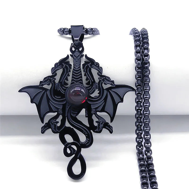 Men Stainless Steel Gothic Black Witchcraft Dragon Satan Viking Wolf Owl Wizard Necklace