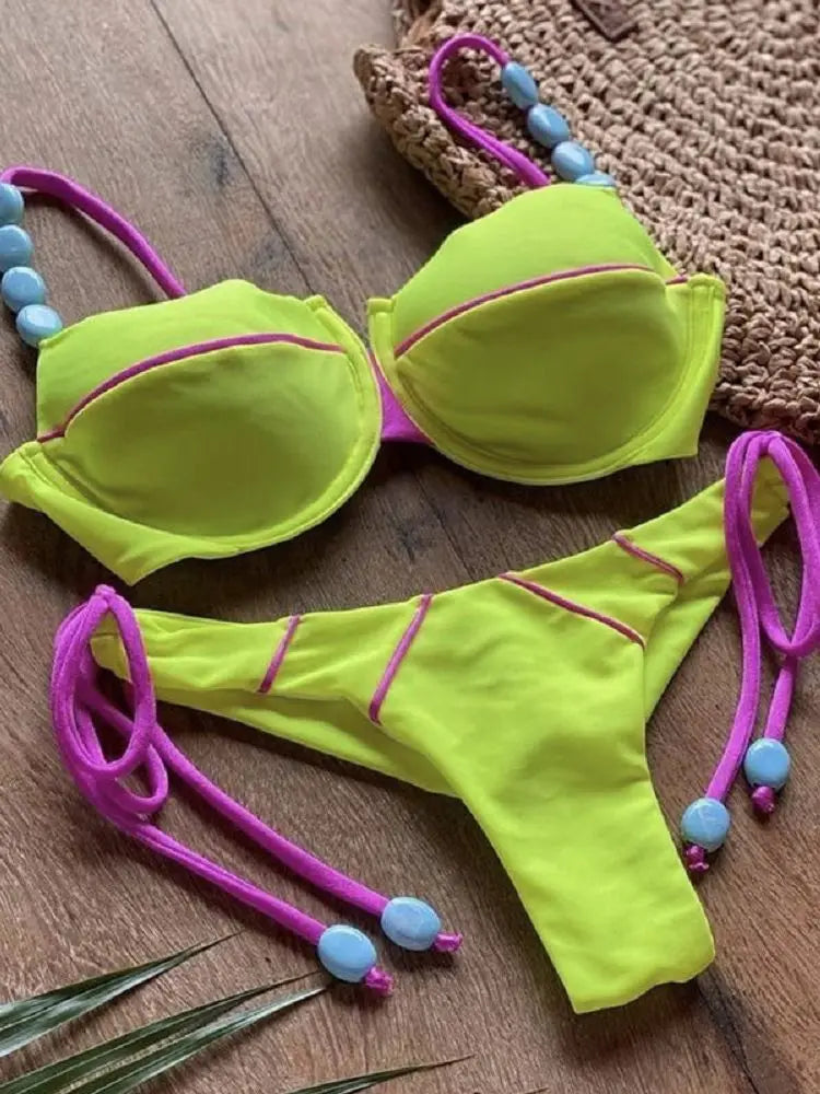 2pcs Push Up Women Micro Swimsuit Bandage Beach Wear Swimming Bikini