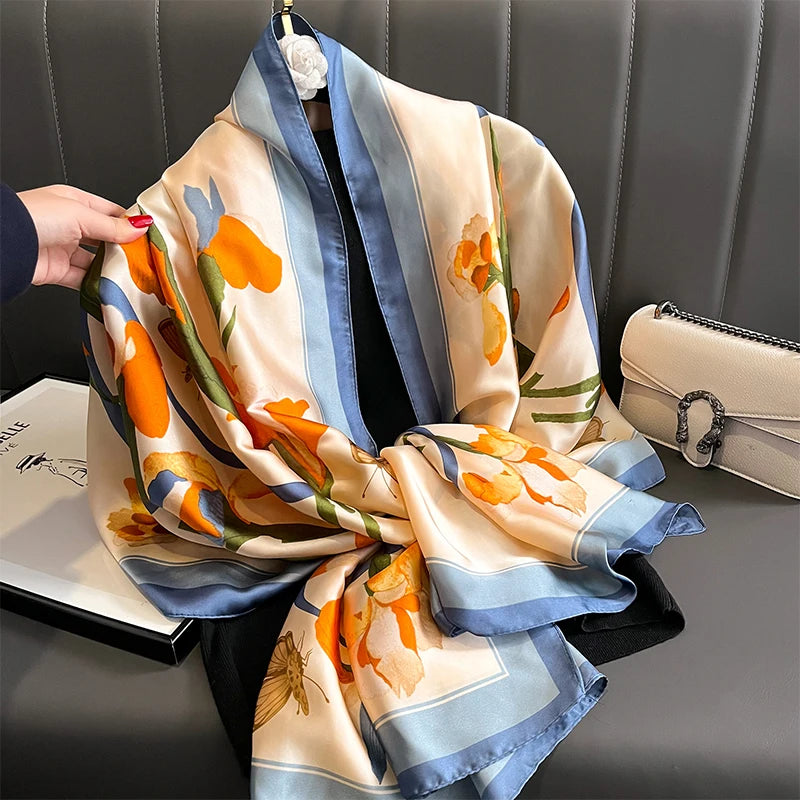 Women Fashion Printed Shawls Wraps Soft Pashmina Bandana Silk Scarves