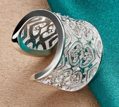 925 Sterling Silver Big Net Women Wedding Engagement Charm Weaving Ring