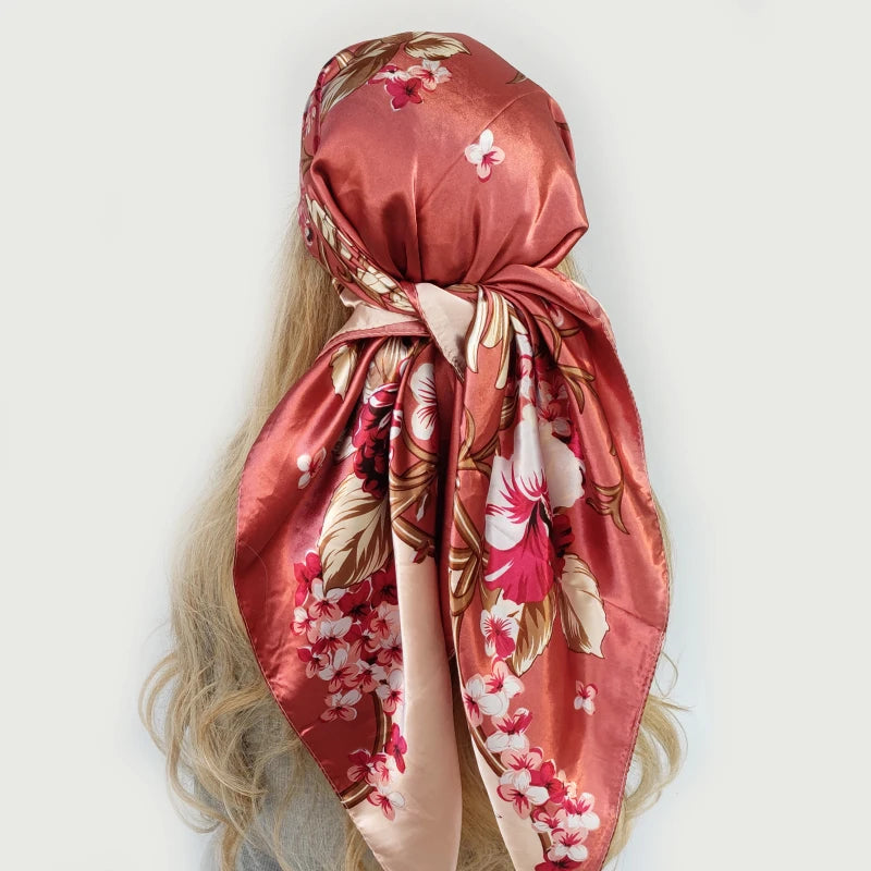 90cm Women Four Seasons Square Silk Satin Bandana Wrap Shawl Scarves Scarfs ggk2