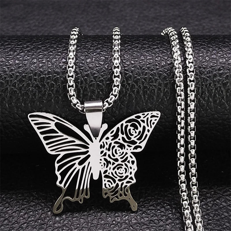 Bird Hummingbird Flower Necklace for Women Men Stainless Steel Gold Color Animal Pendant Necklaces Jewelry collar colibri N4626S