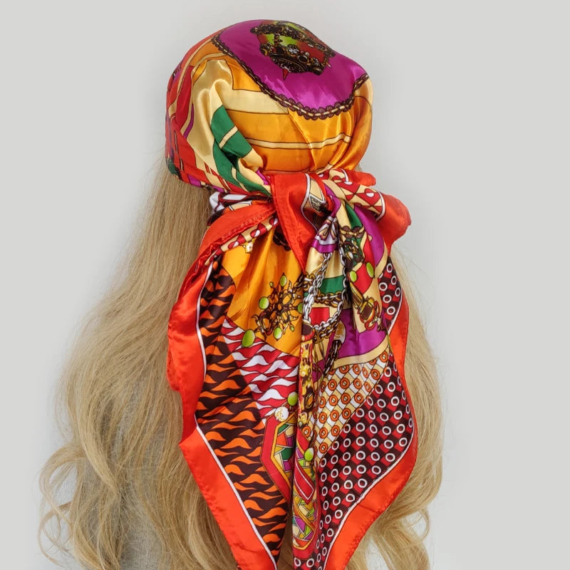 90cm Women Four Seasons Square Silk Satin Bandana Wrap Shawl Scarves Scarfs Sqk2