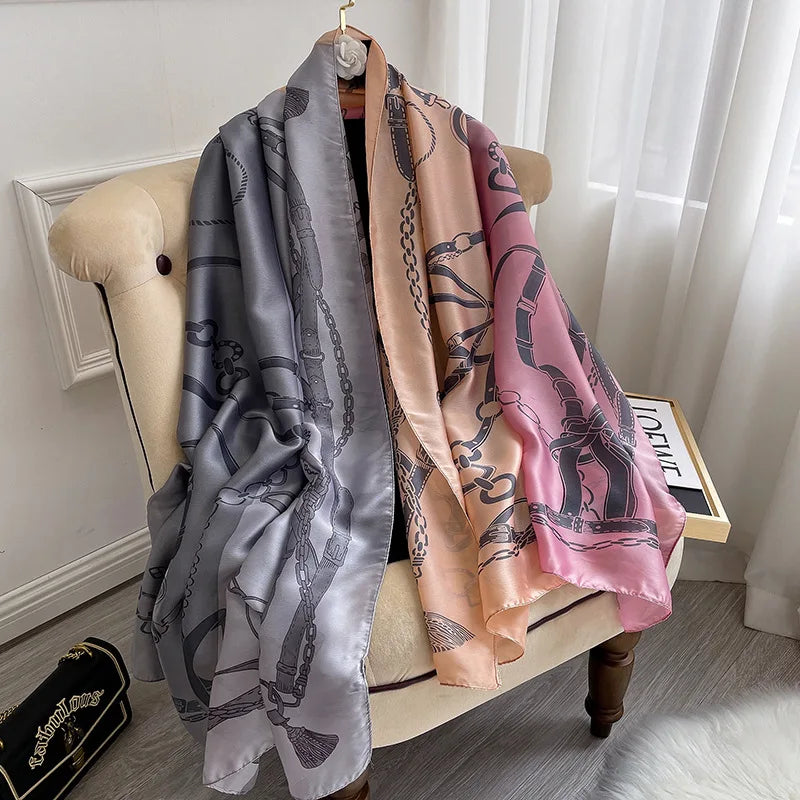 180*90cm Women Designs Silk Satin Bandana Long Shawls Wraps Scarves Pashmina Scarf