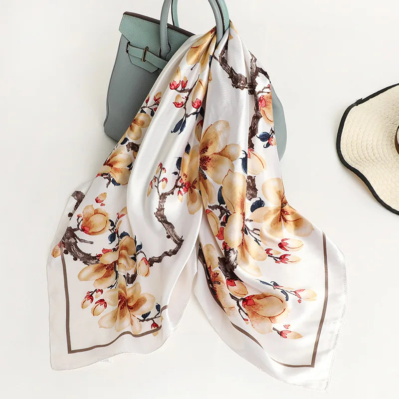 90cm Women Four Seasons Square Silk Satin Bandana Wrap Shawl Scarves Scarfs gpk2