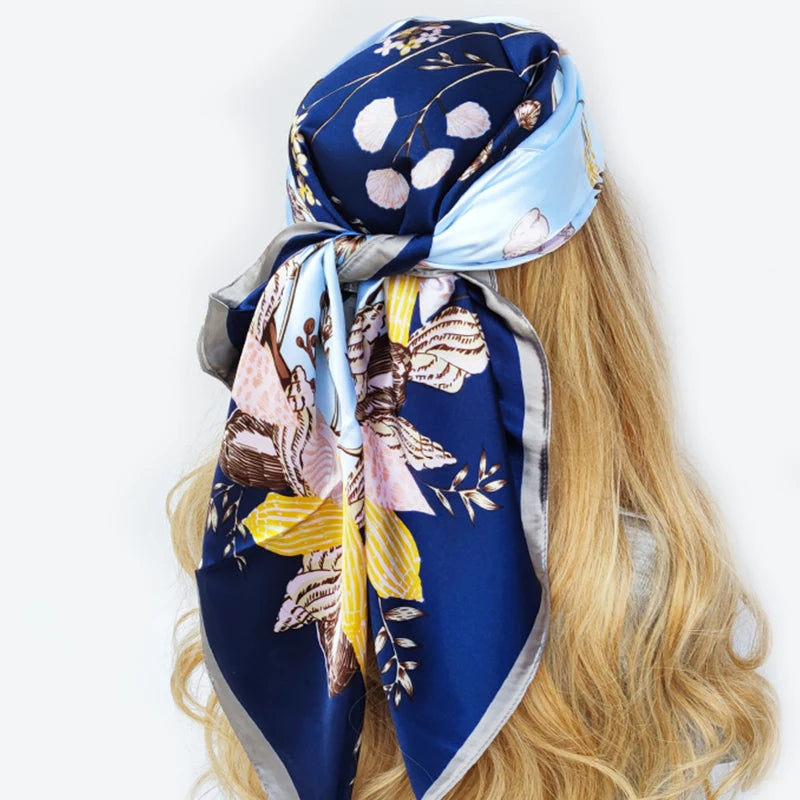 90cm Women Four Seasons Square Silk Satin Bandana Wrap Shawl Scarves Scarfs gf08