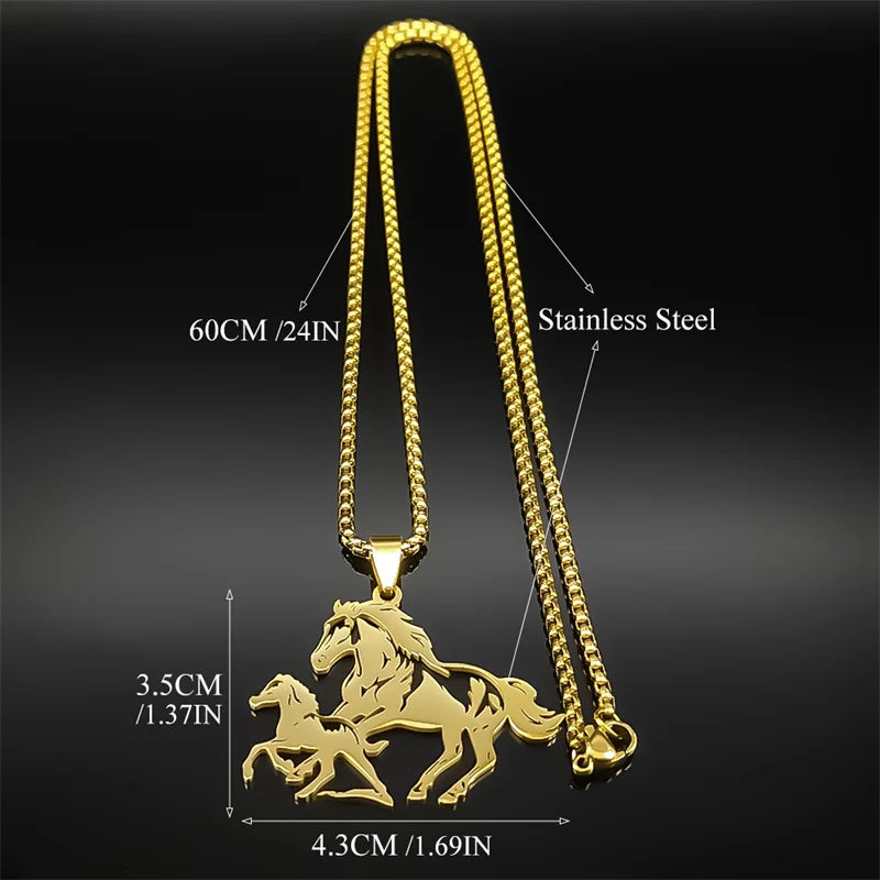 Animal Lover Family Arabian Horse Pony Stainless Steel Silver Color Chain Necklace Pendant