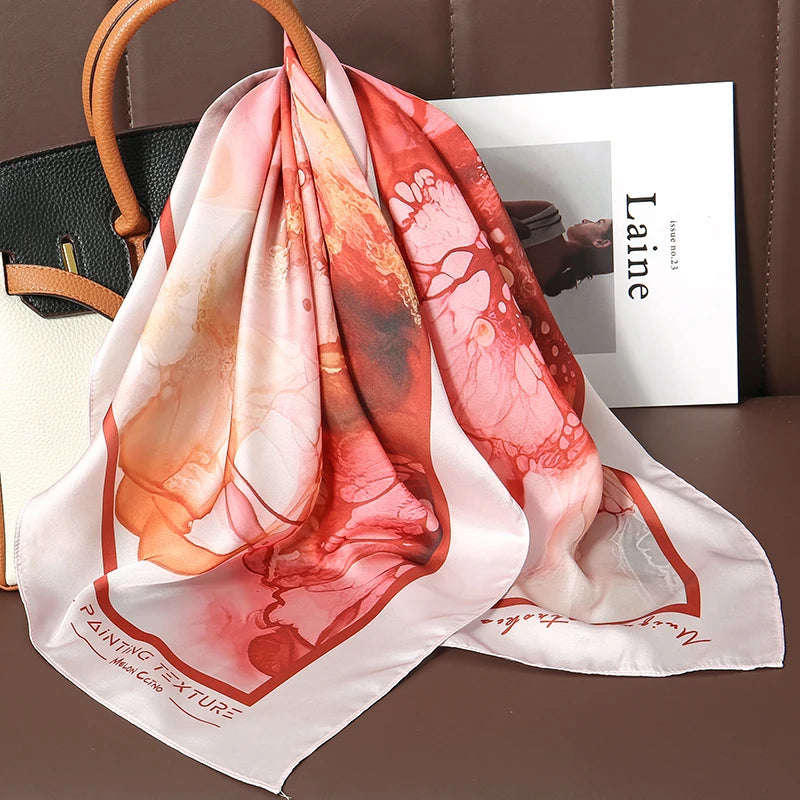 70cm Women Design Square Fashion Printed Satin Silk Scarf Scarves