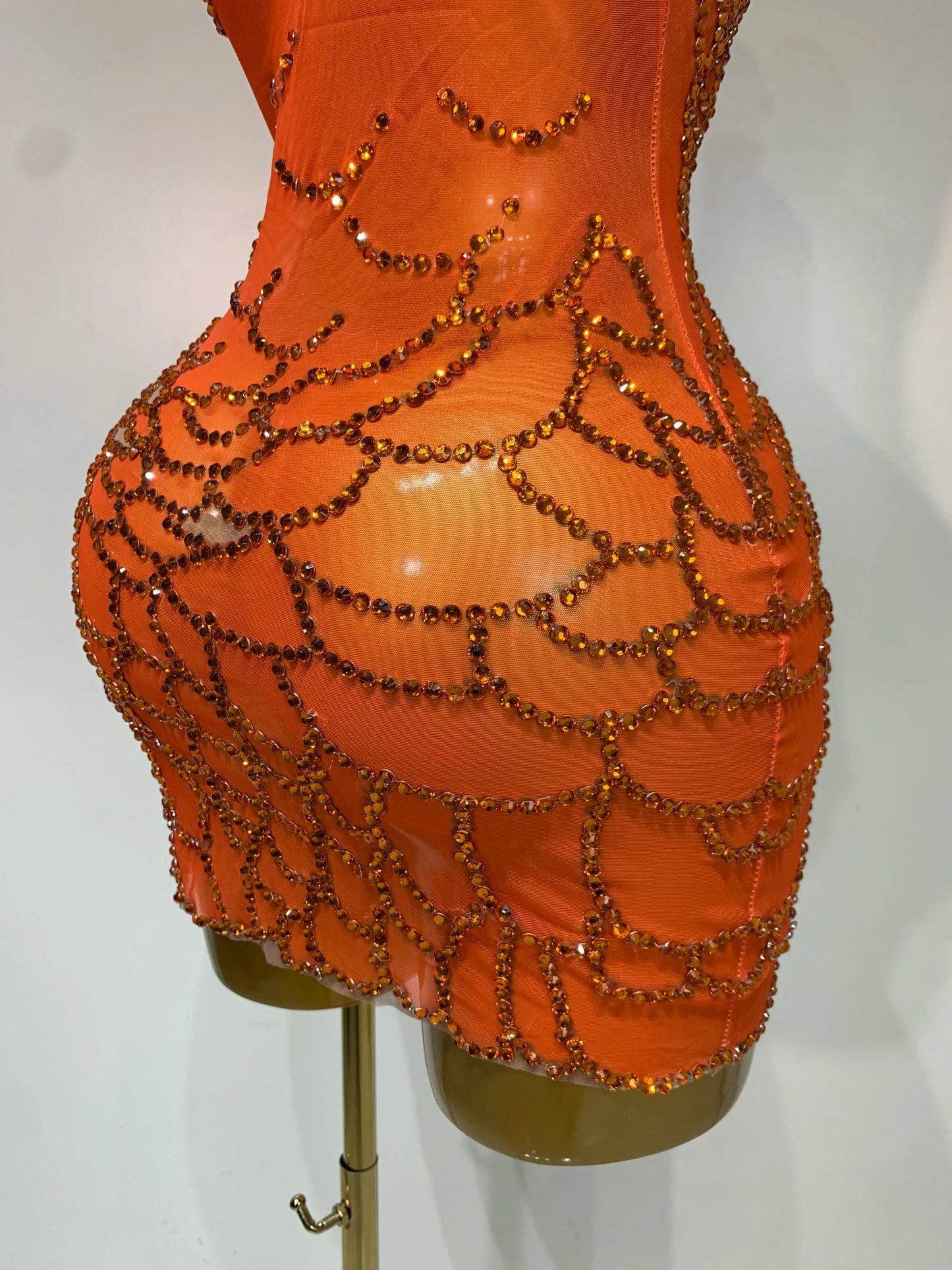 Women Sexy Mesh See Through One Shoulder Rhinestones Nightclub Evening Party Birthday Mini Dress