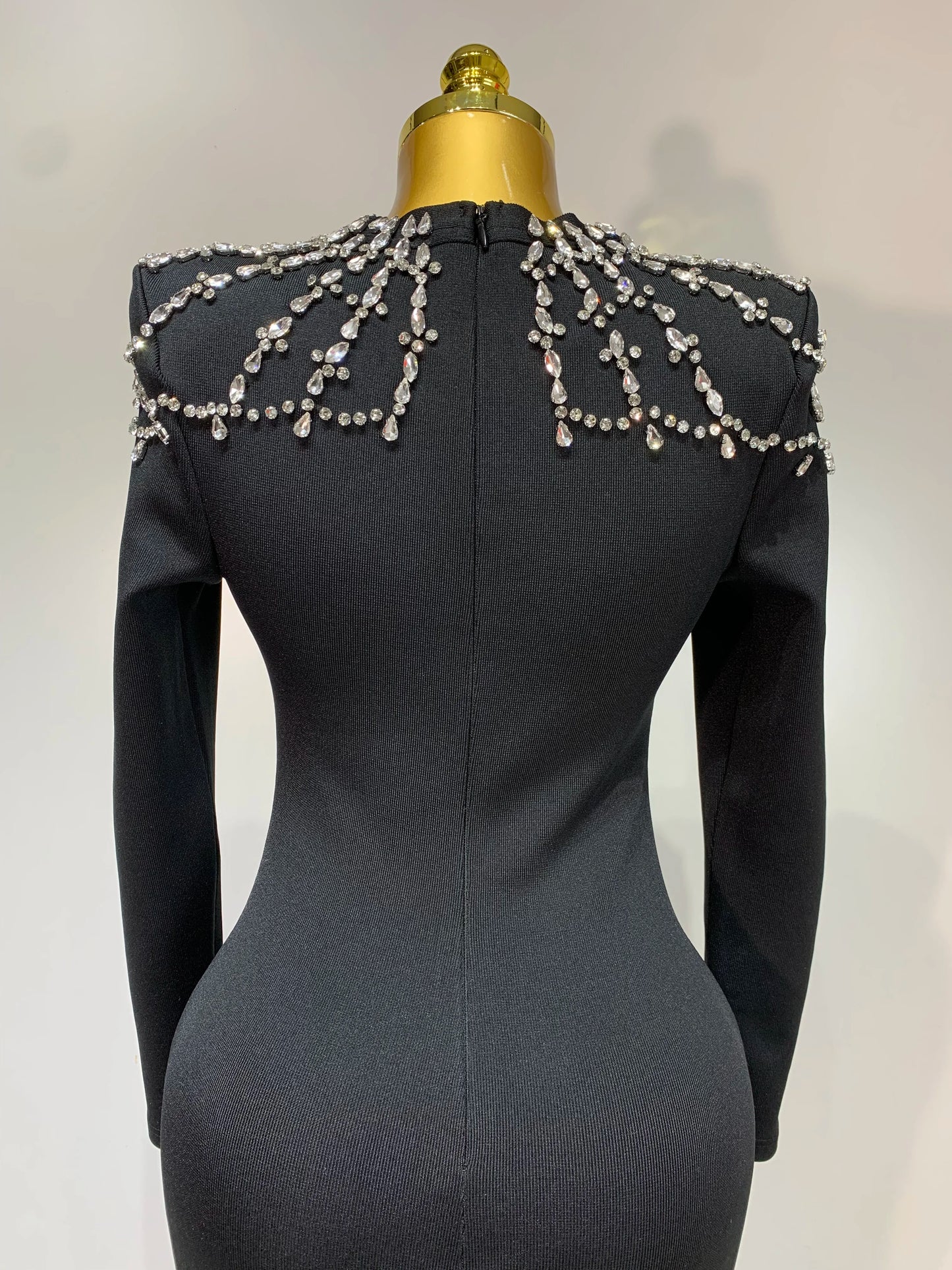 Sexy Diamond Tight Long Sleeve Square Neck Bandage Wedding Evening Formal Dress Gowns