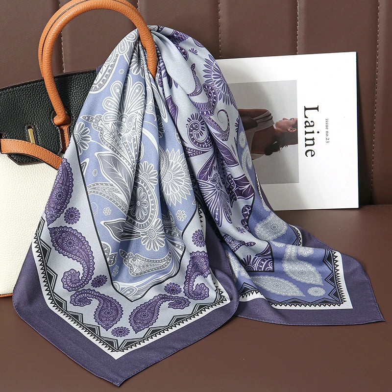 70cm Women Design Square Fashion Printed Satin Silk Scarf Scarves