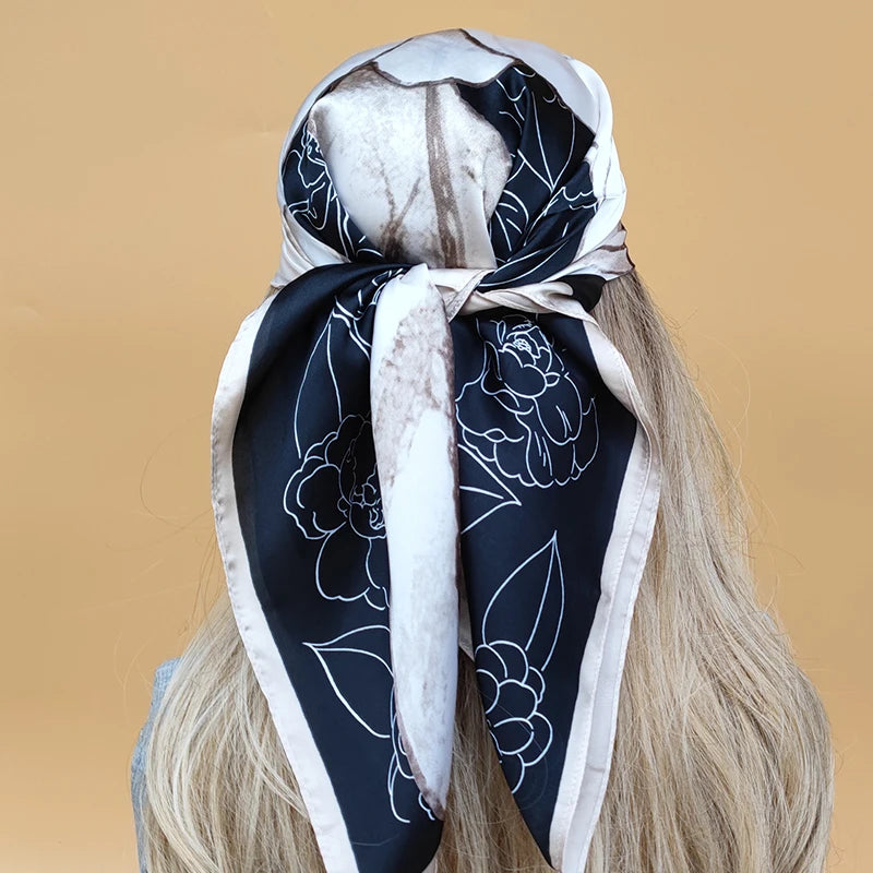 90cm Women Four Seasons Square Silk Satin Bandana Wrap Shawl Scarves Scarfs SRk3